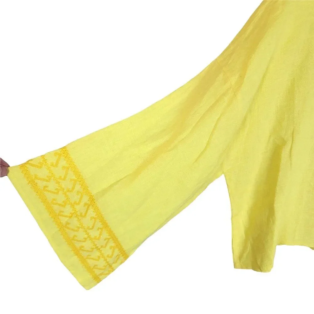 Seafolly Brightfolk Lime Light Cropped Oversized Flare Sleeves Linen Top Size XS
